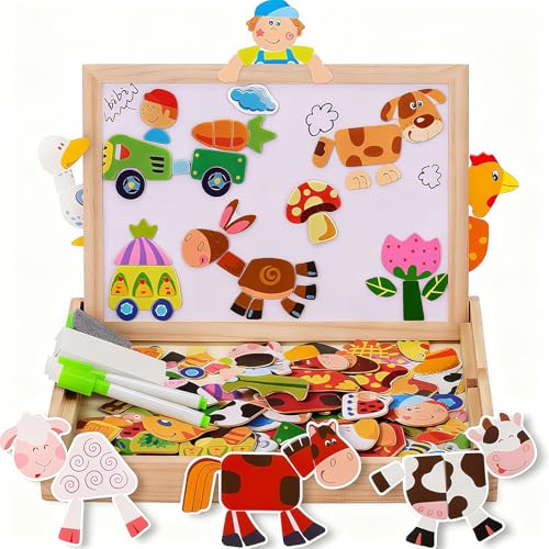COOLJOY Puzzles en Bois Magnétique, 100+ Pièces Jigsaw avec Tableau Noir de Chevalet à Double Face Jouets Educatif, pour Enfants Fille 3 4 5 Ans, Jouets Montessori...