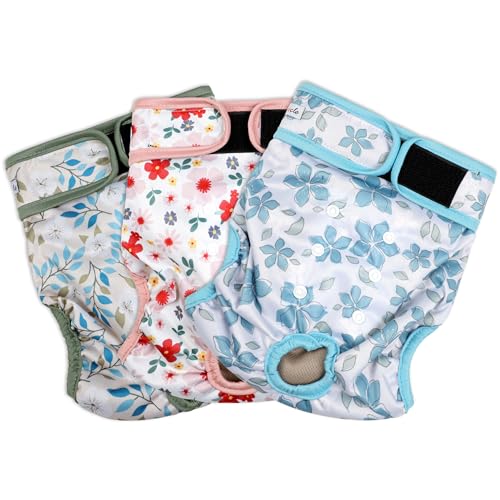 Image of Washable Female Dog Diapers (3 Pack) - No Leak Reusable Diapers for Doggy Female in Period - Highly Absorbent Dog Heat Panties with Adjustable Snaps M
