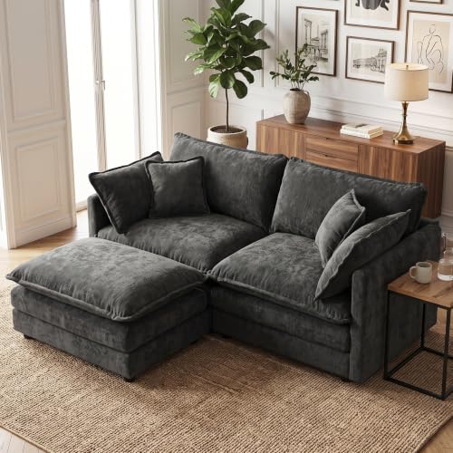 76" Chenille Modular Sofa with Ottoman, Cloud Couch with Pillow,Grey