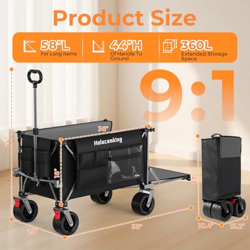 Holacamking 58" L Extender Collapsible Wagon, Extra Long with Tailgate by Holacamking - Used condition - Image 8