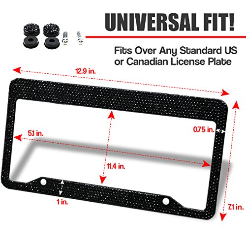 Zone Tech Shiny Bling License Plate Frame - 2-Pack Premium Quality Classic Black Sparkly Crystal Bling Novelty/License Plate Frame with Mounting Screws - Thumbnail 6