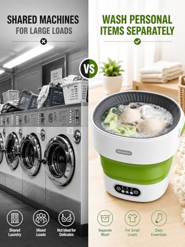 Image of Portable Washing Machine 16L Foldable Mini Washer for Underwear Socks Baby Clothes Small Loads Compact Washer for Apartment Dorm RV Travel (Green)