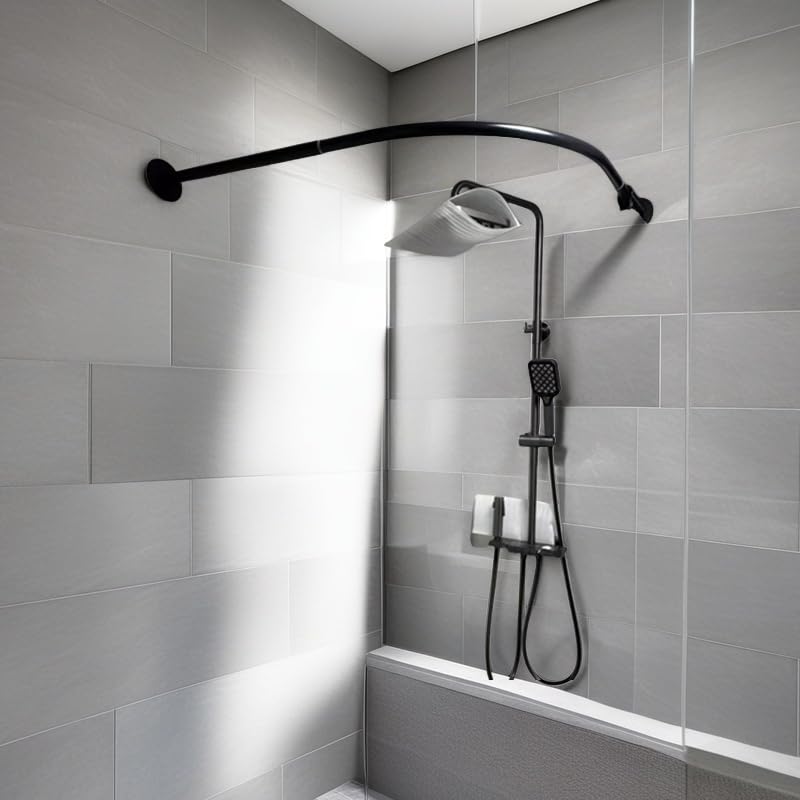 Tringle à rideau de douche télescopique sans perçage barre inox réglable salle de bain noir