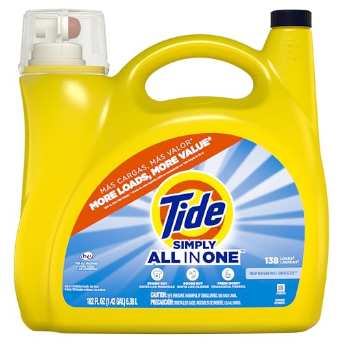 Image of Tide Simply Liquid Laundry Detergent, Refreshing Breeze Scent, 138 Loads, 182 fl oz, All-In-One Detergent