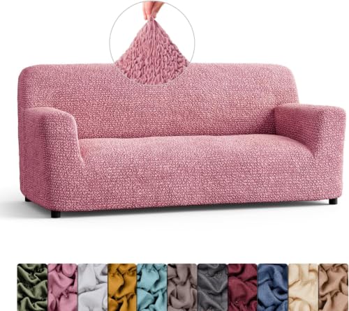 Image of Bellissima Sofa Covers - Premium Luxury Microfibra Plain Stretchable Sofa Cover Fully Covered Slipcover, Imported from Italy (Dusty Rose, 3 Seater-US)
