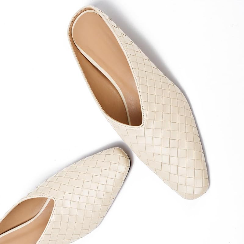 Image of Woven Mules for Women Slip on Comfortabke Metallic Slides Ladies Trendy Square Toe Hidden Wedge Mules