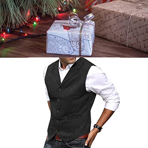 Men's with Pockets Suit Vests Formal Casual Waistcoat for Dress Suit Wedding Party Business Suit Vests,XS-3XL (Color : Navy, Size : Medium)4