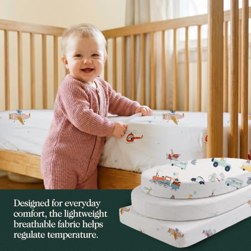 Image of 100% Organic Cotton Bassinet Sheets 3 Pack - (33 x 17 Inches) Angel Bliss - GOTS Certified, Soft Breathable Percale Weave, Universal Fits Standard Oval & Rectangular Mattress - for Boys & Girls