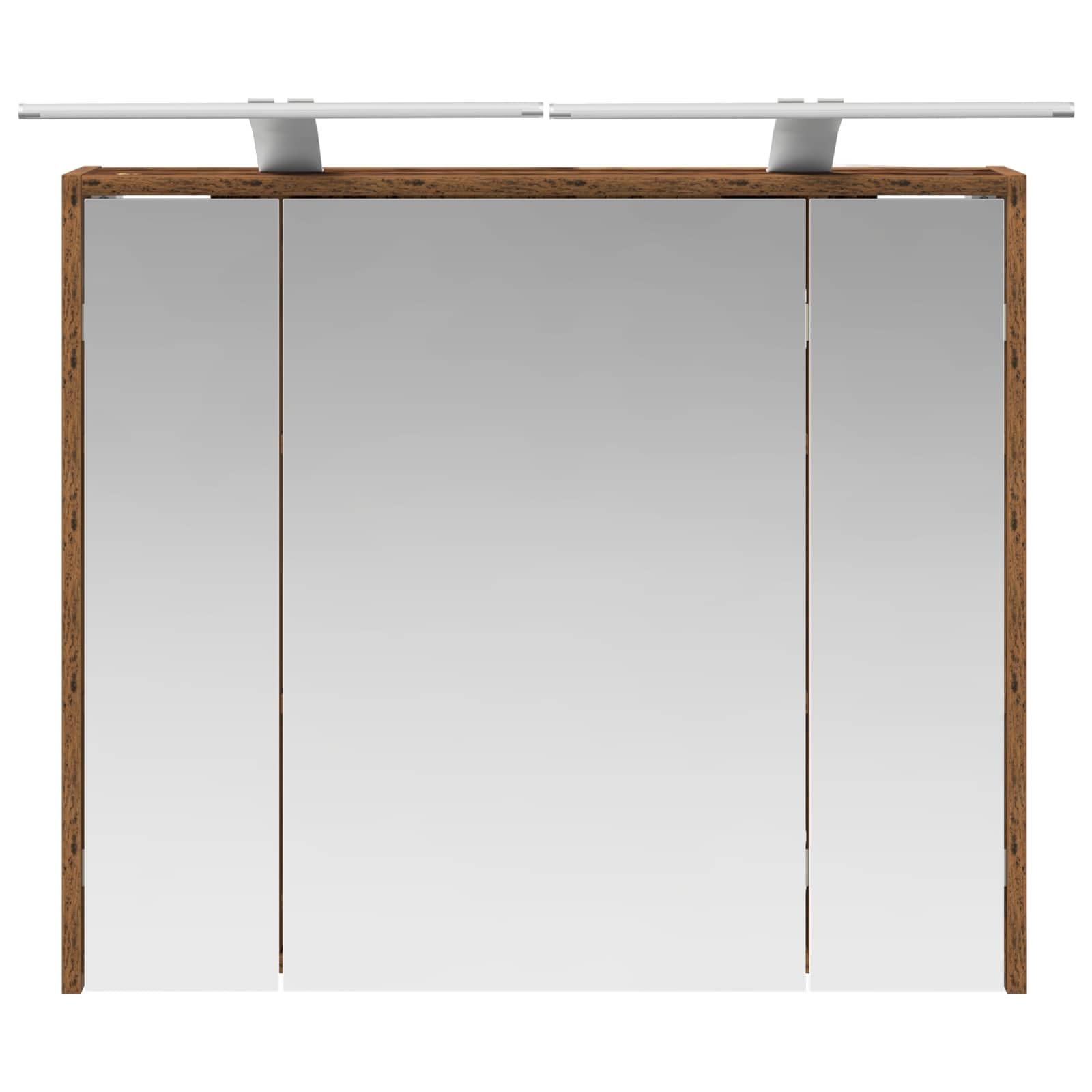 Szafka łazienkowa z lustrem, stare drewno, materiał drewnopochodny, 73,5 x 16 x 62,5 cm, montowana na ścianie, dwustronne lustro, 2 regulowane półki, paski LED do przechowywania