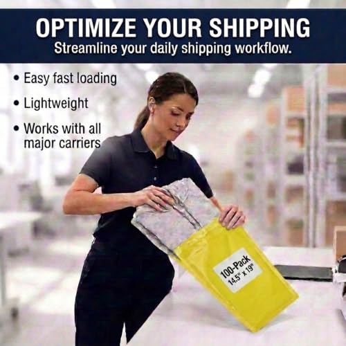 Image of BOX USA Shipping Bags 14 inch x 19 inch (100-Pack) Yellow - Large Heavy Duty Self-Adhesive Envelope Poly Mailers for Packing, Secure Shipping, & Small Business Mailing