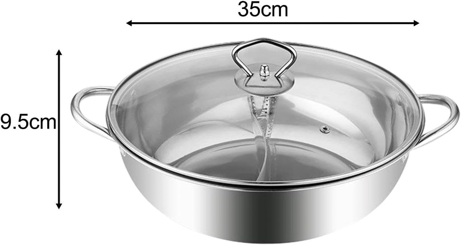 Hot Pot Topf Ramen Kochtopf mit Transparentem Deckel und Löffeln, Herdplattengeeignet für Reisen, Zuhause & Camping, 36cm, Schmortopf
