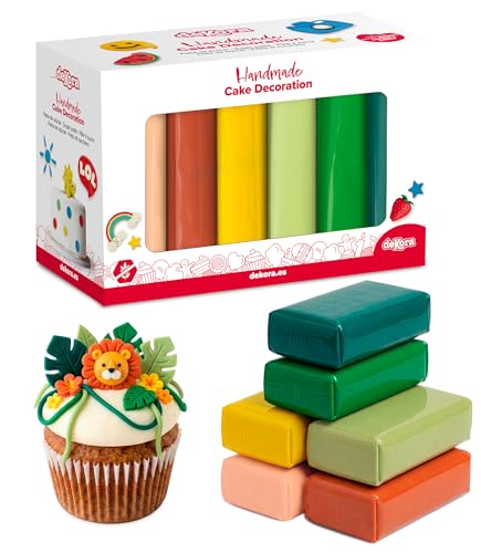 dekora Fondant Multipack 6 Farben Rollfondant aus Zuckerpaste - Elastisch und reißfest - Für Torten Cupcakes und Kekse - Glutenfrei Halal und Koscher 600 g