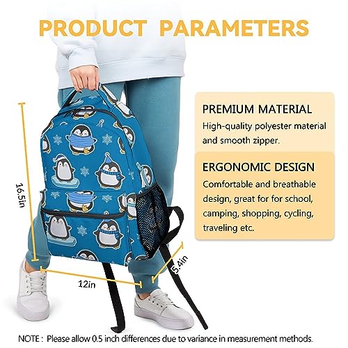 Penguin School Backpack for Little Girls, Boys - 16 Inches Blue Backpacks for Student - Carry Cute Bookbag for Kindergarten, Elementary3