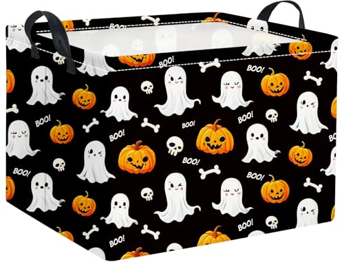 Image of Rectangular Halloween Basket for Boys and Girls Kids Trick or Treat Pumpkin Basket for Halloween Parties Cute Storage Bin Organizer Box Room Decor(Black halloween)