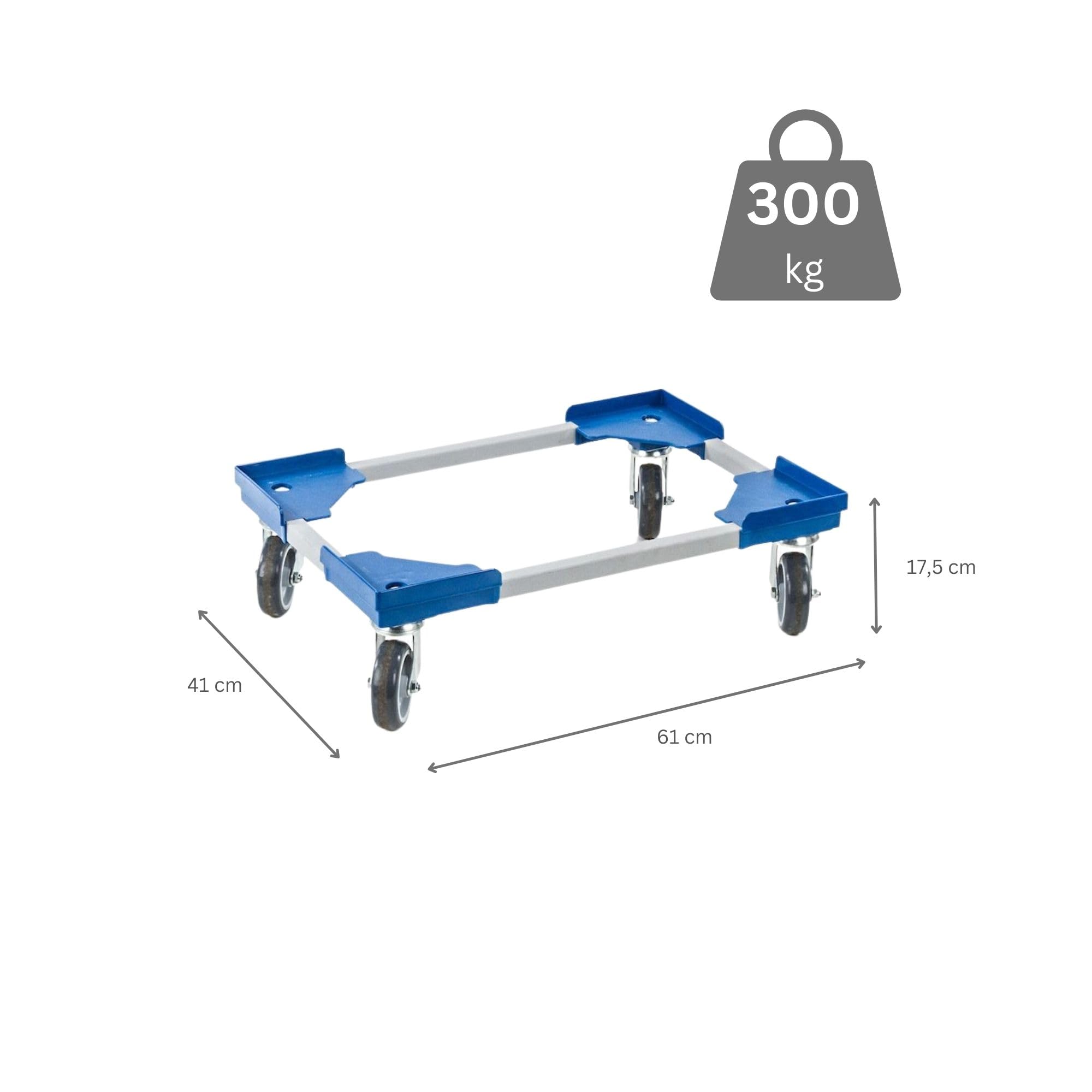 PROREGAL SparSet 2X Profi-Flex Transportroller für Euroboxen 60x40cm mit Gummiräder blau | 4 Lenkrollen | Traglast 300kg | Kistenroller Logistikroller Rollwagen Profi-Fahrgestell