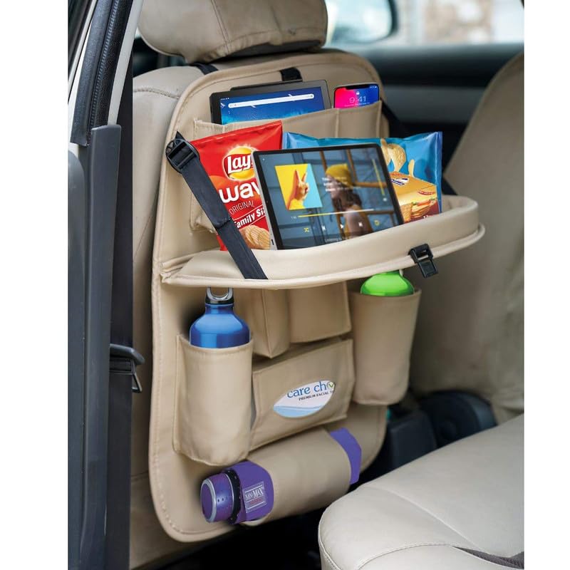 Car Backseat Storage Organizer Phone Holder,Multi-Pocket for Bottles, Tissue Boxes,Kids Toy Storage and Great Travel Accessory (BEIGE)