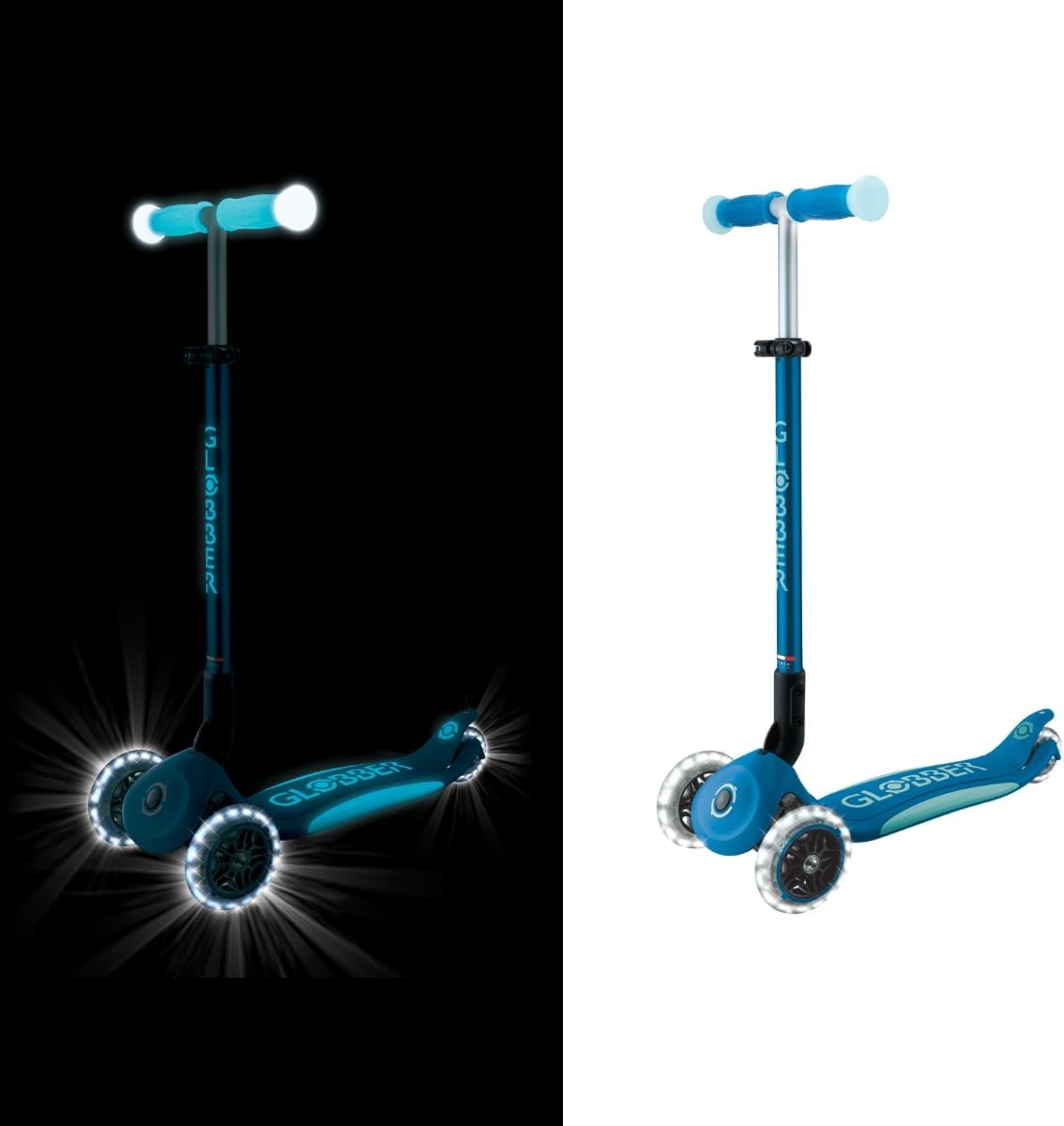 GLOBBER Elite Glow Lights - Kids Scooter 120/80mm 3 Wheel Adjustable LED Light Wheels Glow Effect