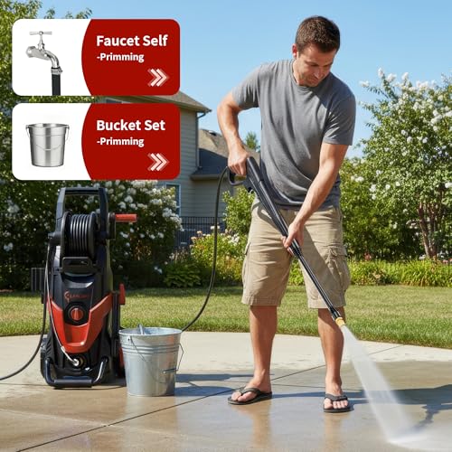 Image of Pressure Washer 4800PSI w /4 Quick Connect Nozzles, Inlet Hose & Filter&500ML Soap Tank, High Cleaning Machine for Cars /Fences /Driveways /Patios /Home Cleaning