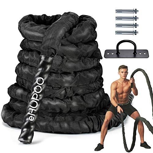 eHUPOO Battle Rope,Battle Exercise Training Rope,Battle Rope for Home Gym Strength Training&Outdoor Workout,1.5",30/40ft Length Poly Dacron Battle Rope with Protective Sleeve&Anchor. (1.5IN X 30Feet)