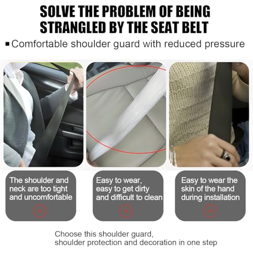 Car Seat Belt Cover, 2PCS Carbon Fiber Sport Seatbelt Shoulder Strap Cushion Pad, Comfortable Driving Automotive Interior Harness Protector, Compatible with Most Vehicle (White) - Image 6