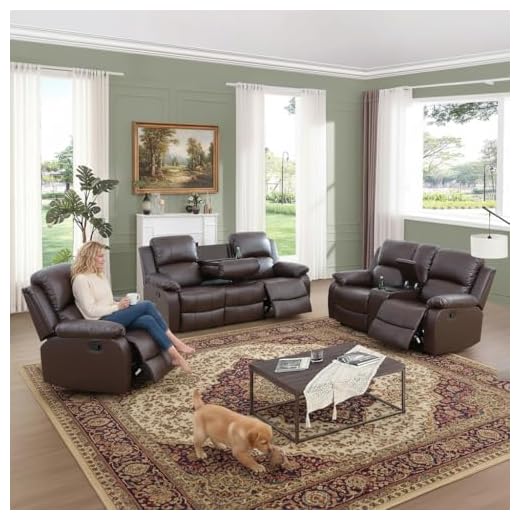 Elegant Recliner Sofa Set with Cup Holders