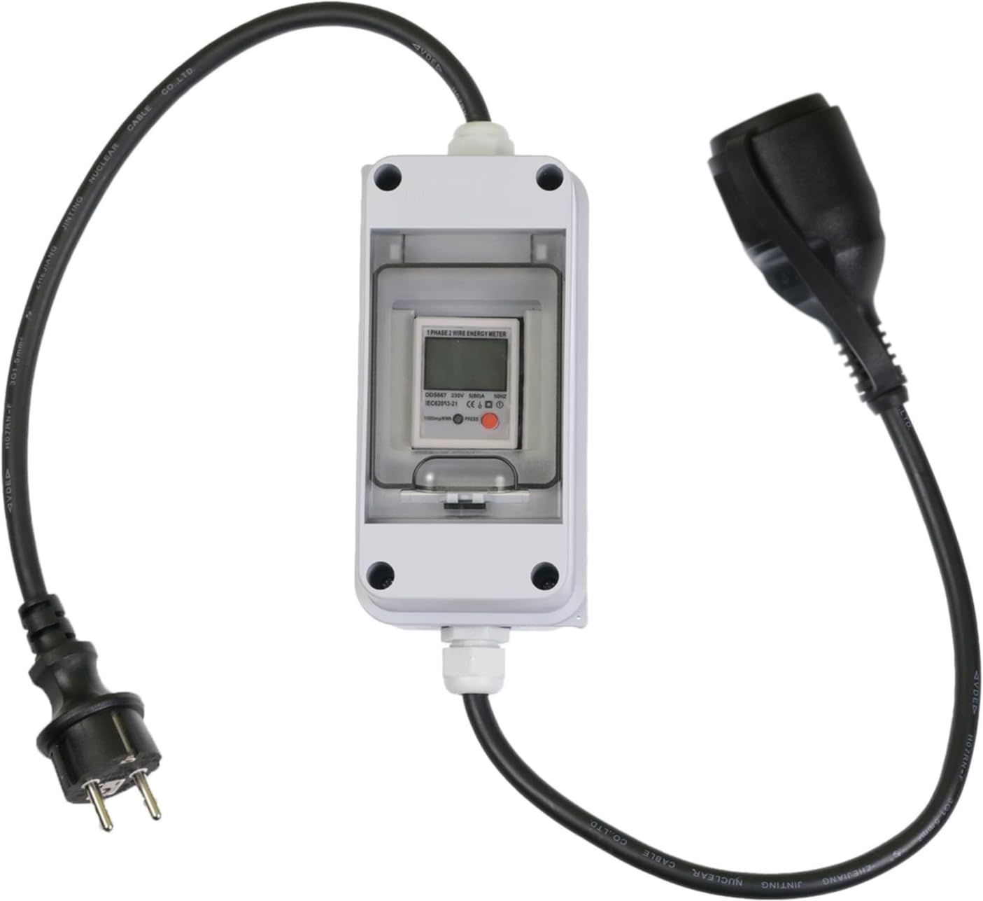 Medidor de Consumo Eléctrico Móvil IP65 con Botón de Reset & Cable H07RN-F – Contador de Energía para Kit Solar Autoconsumo, Caravana, Camping & Carga de Coche Eléctrico (Plug & Play)