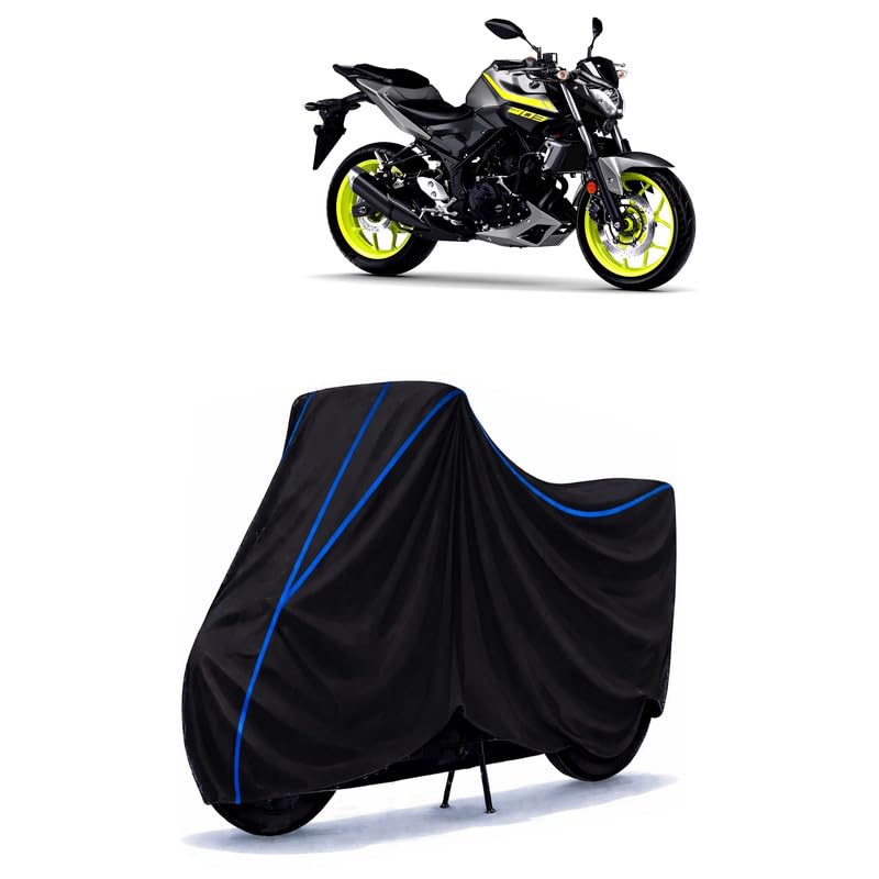 Image of MT Series Bike Cover Water Resistant Universal Motorcycle Rain | Heavy Duty UV Protection, Dust, Scratch Indoor Outdoor All Weather with Black Blue Piping Elastic