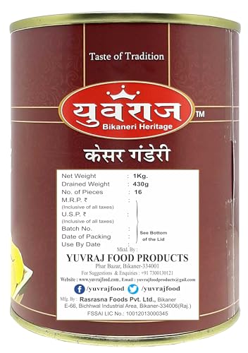 Image of Yuvraj Rajbhog & kesar Ganderi sweets combo pack of 2 (1 KG x 2) Tin pack