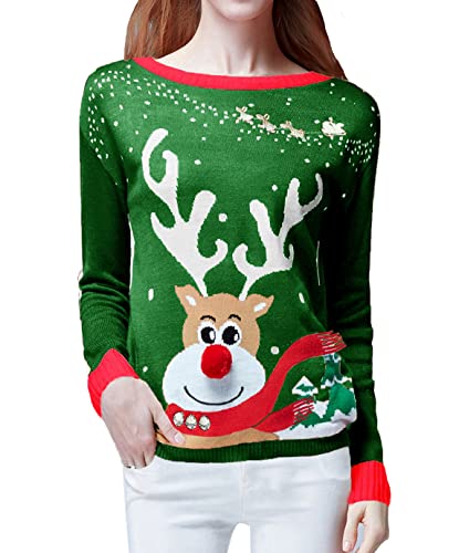 v28 Ugly Christmas Sweater for Women Vintage Funny Merry Tunic Knit Sweaters