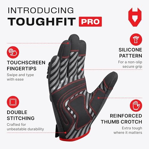 NoCry Heavy Duty Work Gloves for Men - Soft PVC Knuckle Protection - Reinforced Fingers & Thumb Crotches - Padded Palms - Double Stitched with Grip and Touchscreen Tips