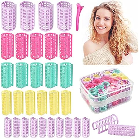 PERFETSELL 30 Stück Lockenwickler Kunststoff Haarwickler Wickler für Haare 5 Größen Hair Rollers Mehrfarbige Friseurrollen Haarrollen mit 5 Stück Haar Klammer für Damen DIY Friseur Cover