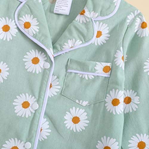 Toddler Baby Boy Girl Satin Pajamas Set Floral Long Sleeve Button Down Sleep Shirts Top Lounge Pants Fall Pjs Kids Sleepwear3