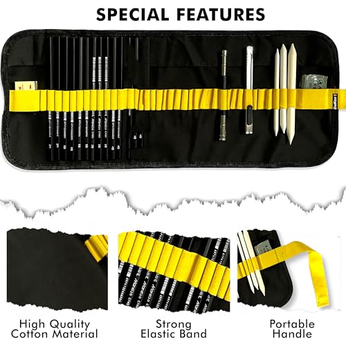 Image of DaKos Sketch Pencil Set - Drawing Pencil Set and Shading Pencil Set for Artists, with A5 Drawing Sketch Book, Perfect Sketching Kit of Charcoal Pencil and Shading Art (23 Pcs.)