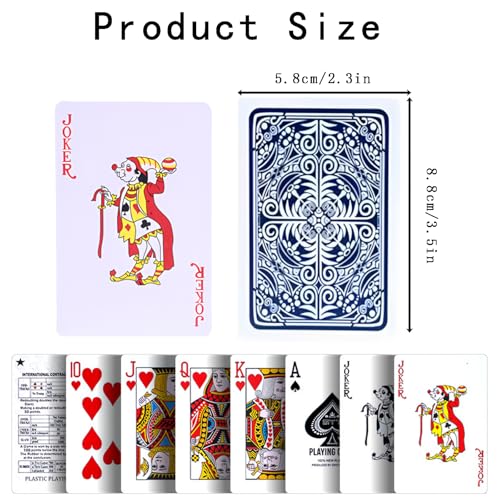 2 Kunststoff Spielkarten,wasserdichte Spielkarten,Poker Karten Poker Kartendeck,Bridge & Poker Poker Karten Spiele Professionelle Plastik Pokerkarten für Blackjack, Bridge.(Rot und Blau) – Bild 3