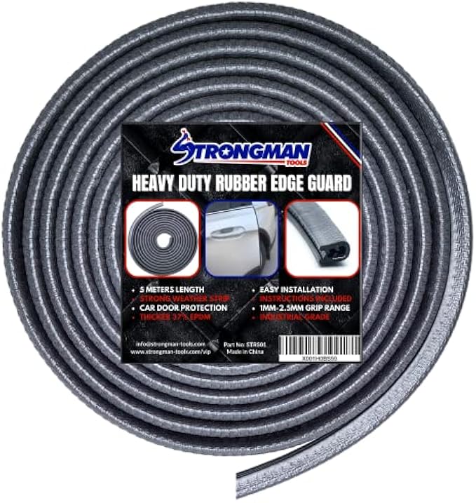 Strongman Tools 5 Meters 16.4 Foot U Shape Rubber Seal Trim Protector Edge Guard Strip for Cars, Doors, Windows, Child Safety, Weather Proofing