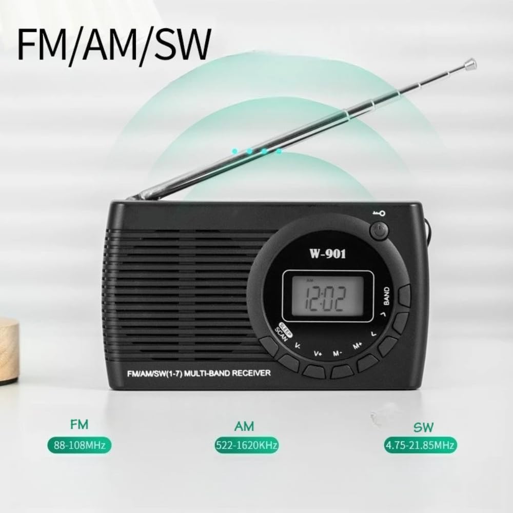 DollaTek Radio FM AM SW FM Radio z wy?wietlaczem na ekranie do w?drówek i na kempingu