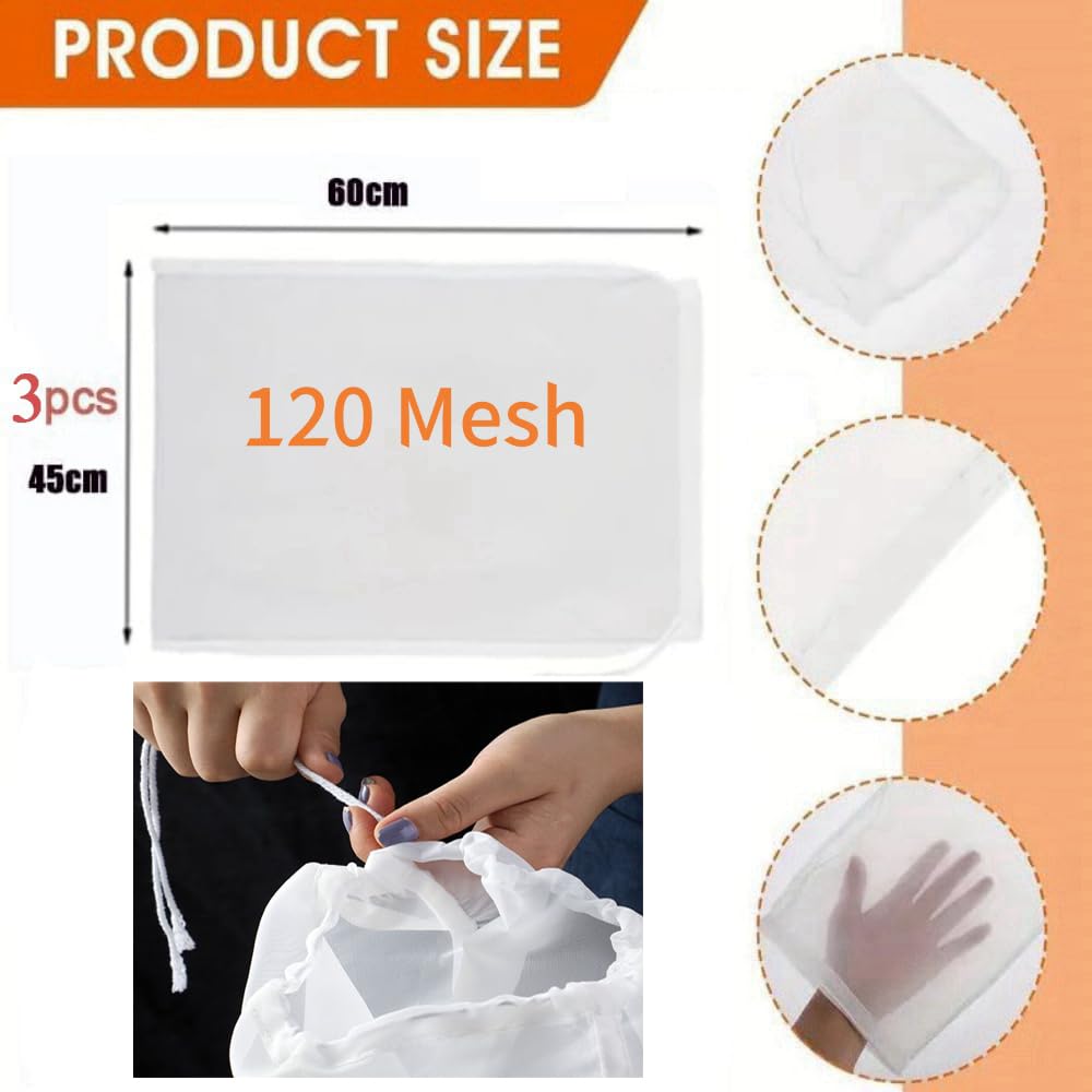 Sacchetti Filtro Per Latte Vegetale - 3 Pezzi, 100 Mesh, Poliestere, Con Coulisse, Per Birra, Vino, Yogurt - Foto 13