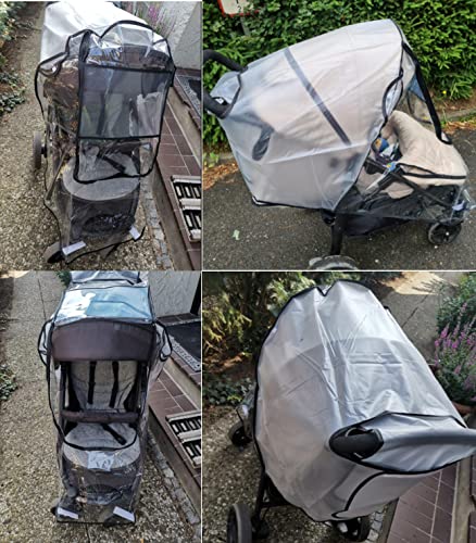 Regenschutz für Kinderwagen, Universal Regenverdeck für Buggy und Sportwagen mit Großes Sichtfenster, Gute Luftzirkulation, Schadstofffrei - transparent