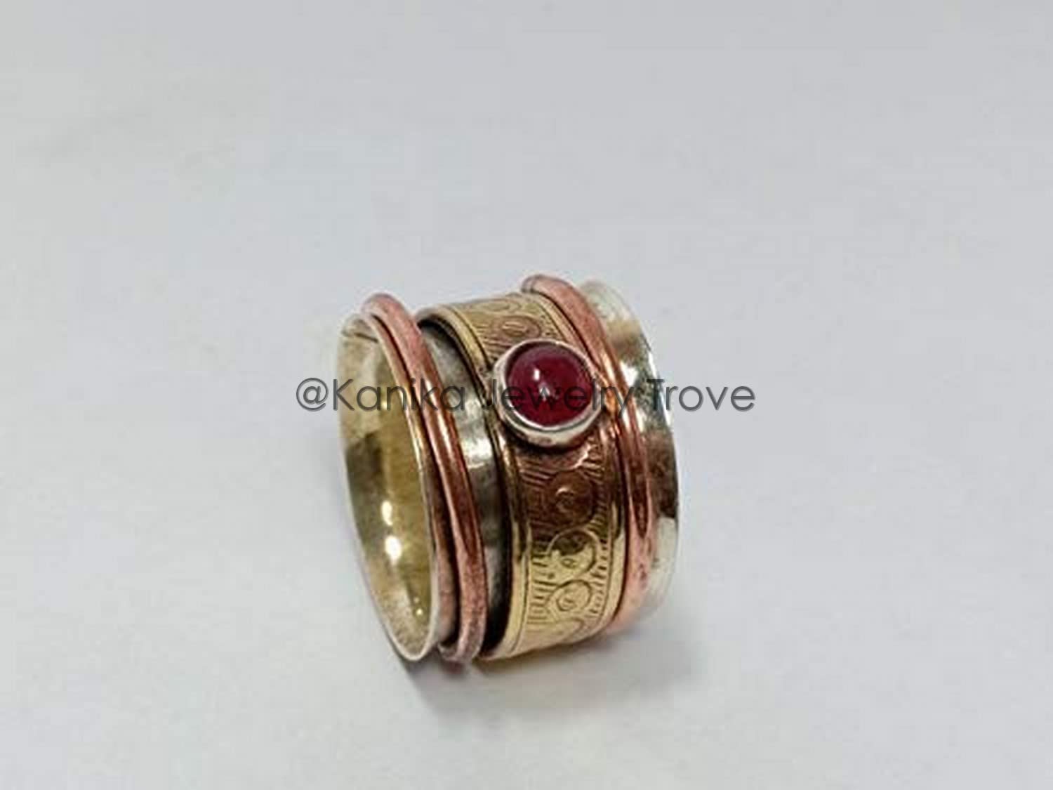 925 Sterling Silber Band, Messing und Kupfer Spinner Ring für Frauen, Rubin Spinner, Angst Ring für Meditaion, Daumenringe, Geschenkring zum Muttertag (Rubin, Größe 7)