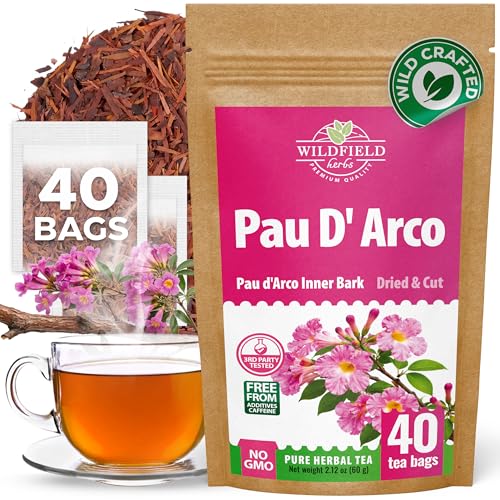Image of 40 Bags Pau D'Arco Herbal Tea (Tabebuia Impetiginosa) - 40 Count 1.5g Bags Dried Pau D'Arco Bark Herb Tea