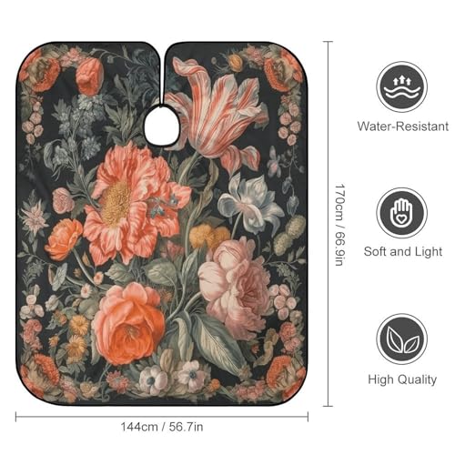 Capa de peluquería con patrón floral naranja 66.9x56.7 pulg miniatura 2