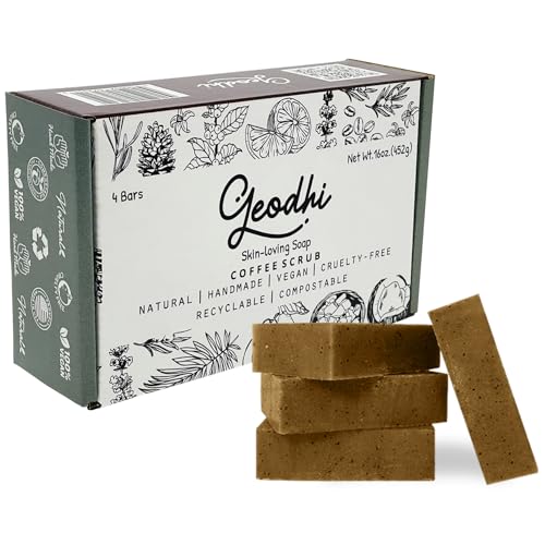 Ethically Correct Nature’s Best Handmade Vegan Cruelty-free Soap – DrySkin, Nourish, Moisturize, Beautify- Set of 4, 16 OZ Eco-friendly Compostable Package. (Coffee Rain Light Scent)