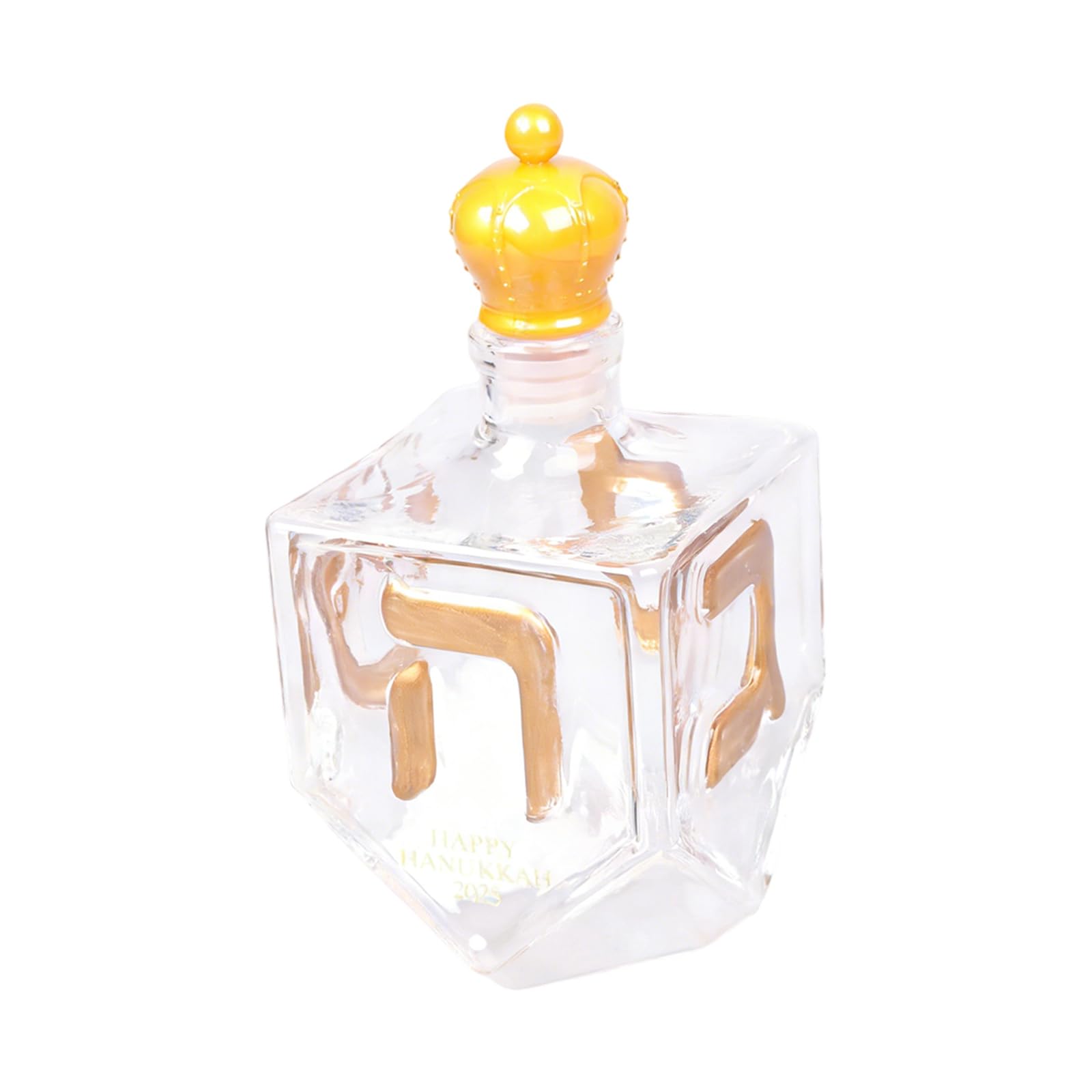 Limtula Hanukkah Glass Whiskeys Decanter Gold Raised Hebrew Characters Bottle for Jewishes Tradition and Table Centerpiece Dreidel Glass