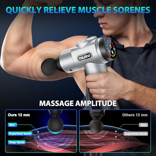 TOLOCO Massage Gun, Muscle Massage Gun Deep Tissue for Athletes with 10 Massage Heads, Electric Percussion Massager for Any Pain Relief, Fathers Day Dad Gifts, Silver - Image 6