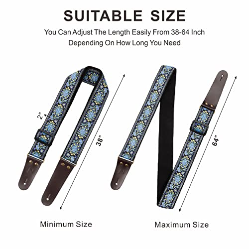 Nefelibata Vintage Guitar Strap (Light Blue Flower) - Image 4