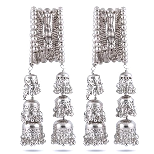Image of Traditional Bangles set for Women | Oxidised Jewellery Bracelet for Girls Stylish | Latkan Chain Peacock Bangle Bracelet Adjustable for Navratri Festive Jewelry set of 1 (Pack of 1)