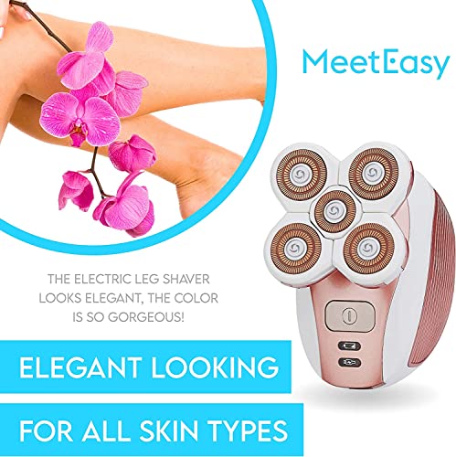 Meeteasy Electric Leg Shaver For Women - Rechargeable Painless Lady Razor For Leg Face Lips Body Underarms Armpit - Female Cordless Bikini Trimmer (Gold) #TOP2