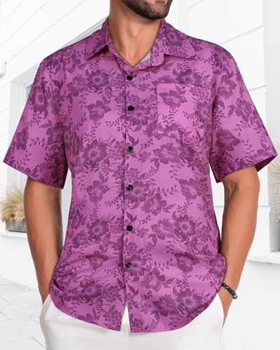Image of Men Hawaiian Shirt Short Sleeve Summer Beach Button Down Shirts with Pocket