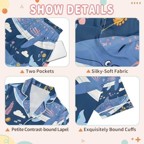 senya Whales Flowers and Plants Satin Summer Pajama Sets Silk Short Sleeve Button Down Sleepwear3