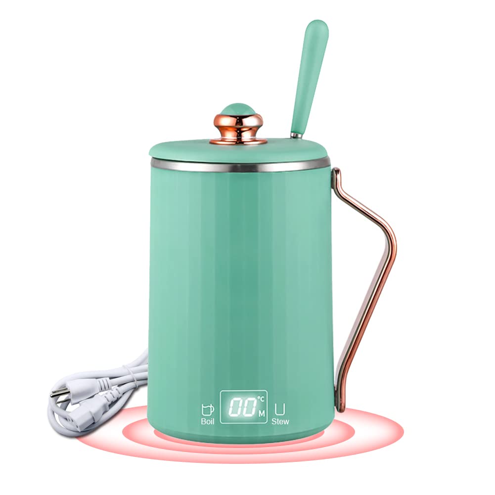 WOOLALA 110V Electric Kettle Stew Cup with Digital Screen, 450ML Small Slow Cooker Personal Health Cup - 7Mins Fast Boiling with Temperature Control, Timer for Home/Office/Travel